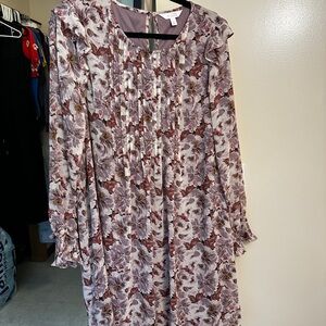 LC Lauren Conrad Purple and Brown Bishop Sleeve Sundress